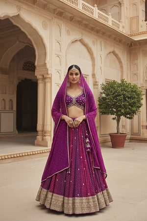 Merlot Majesty: Bandhani Brilliance in Wine Magenta Designer Lehenga Choli