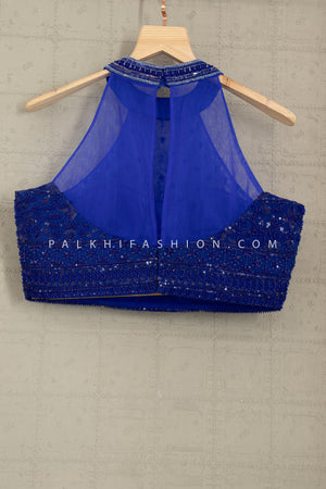 💙Midnight Aura: Royal Blue Mermaid Handwork Lehenga Choli by Palkhi Fashion