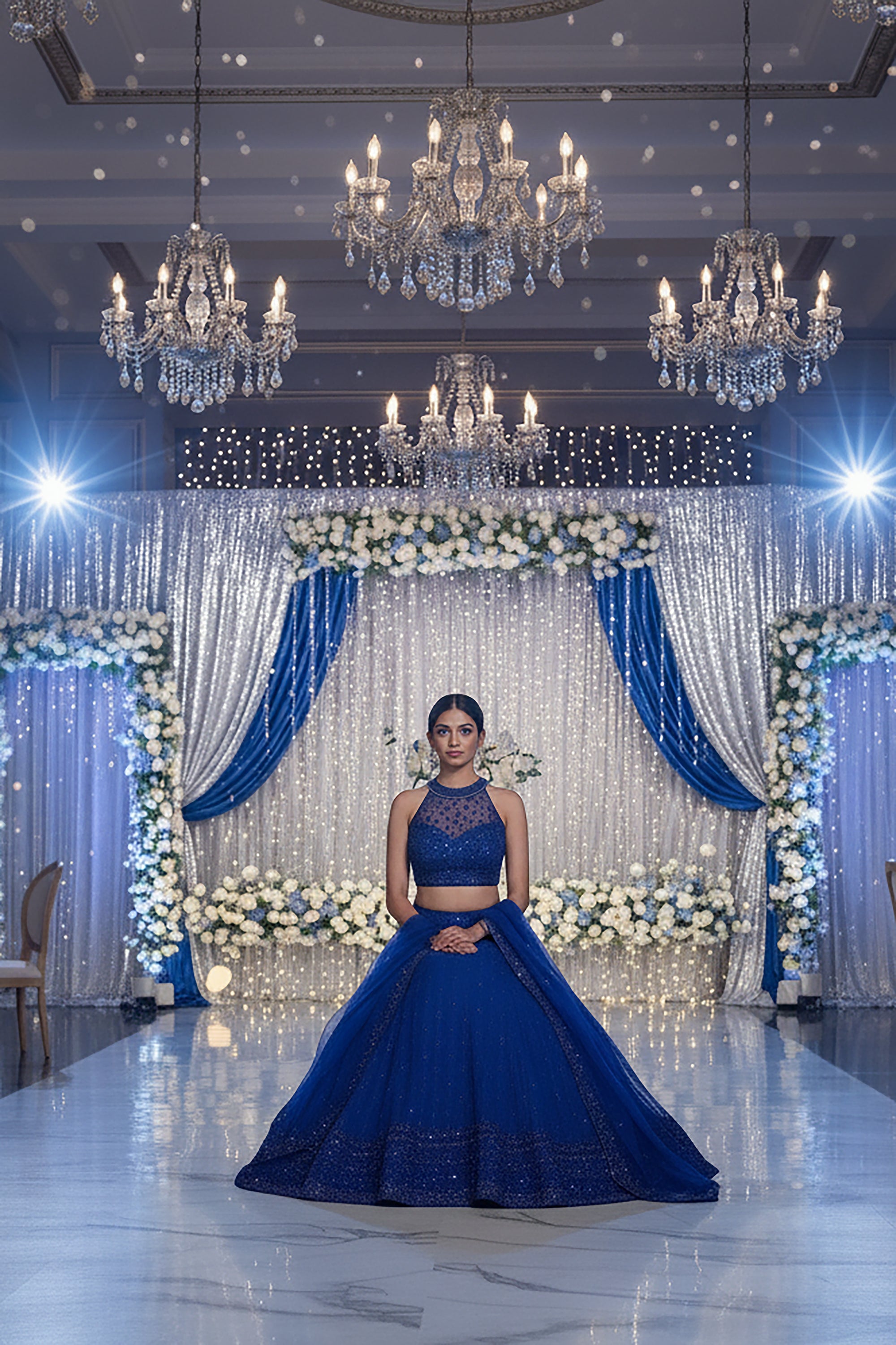 💙Midnight Aura: Royal Blue Mermaid Handwork Lehenga Choli by Palkhi Fashion
