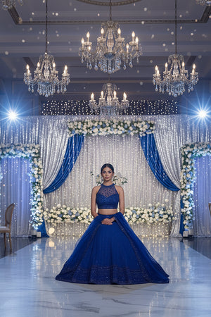 💙Midnight Aura: Royal Blue Mermaid Handwork Lehenga Choli by Palkhi Fashion