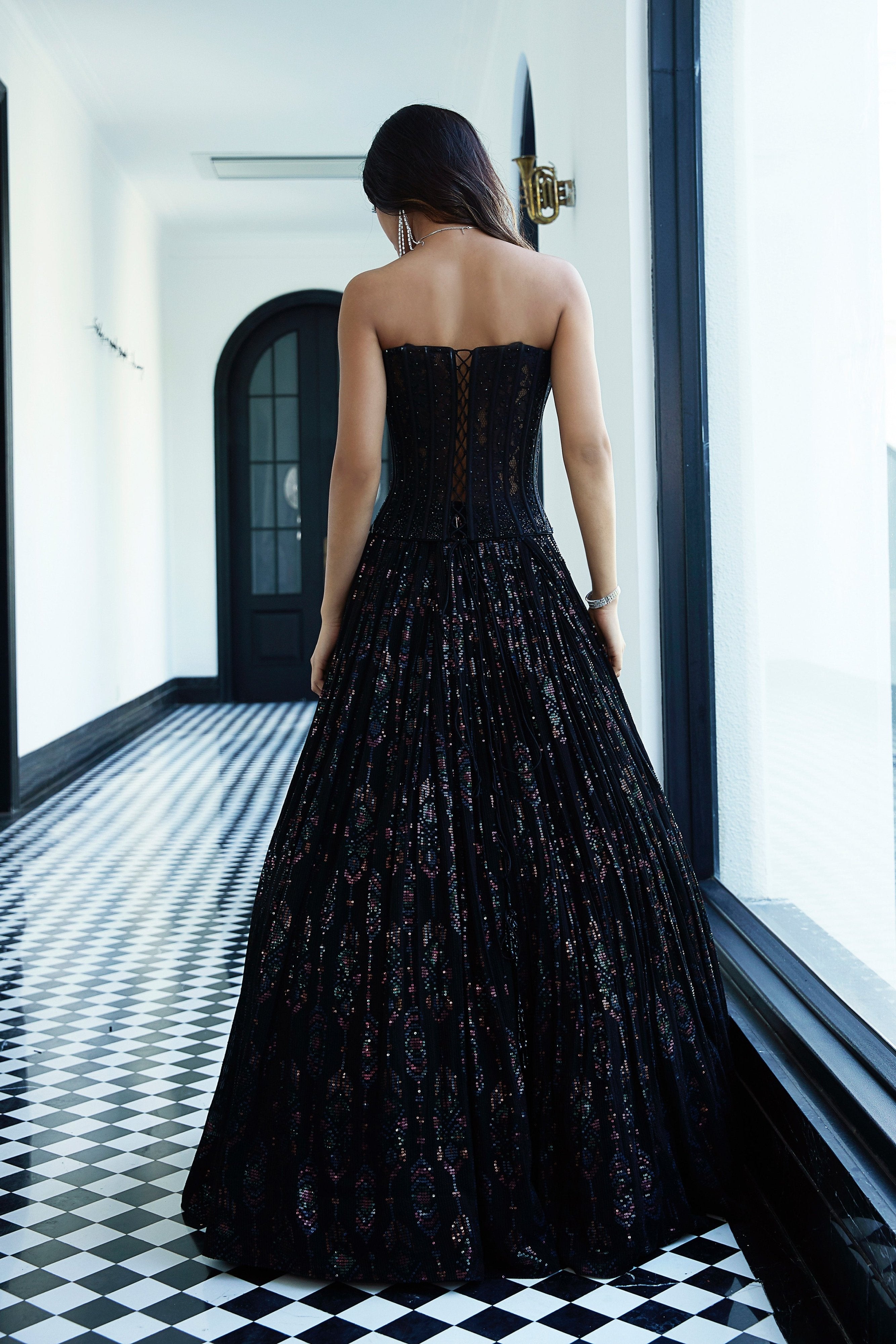 Midnight Elegance: Black Designer Lehenga Choli with Handwork Corset Top – Palkhi Fashion