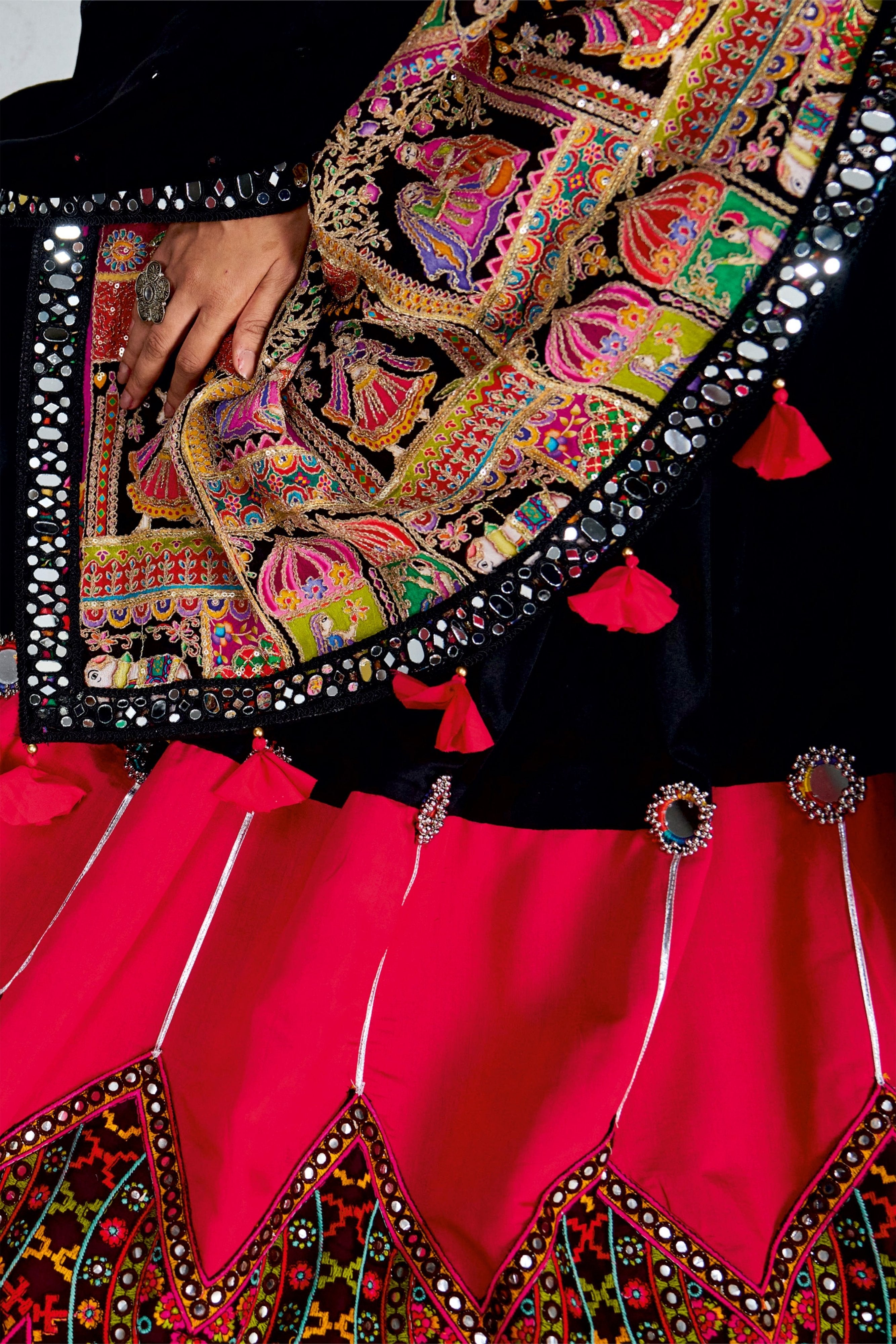 Midnight Majesty: Black Premium Cotton Silk Navratri Chaniya Choli with Mirror & Embroidery – Palkhi Fashion