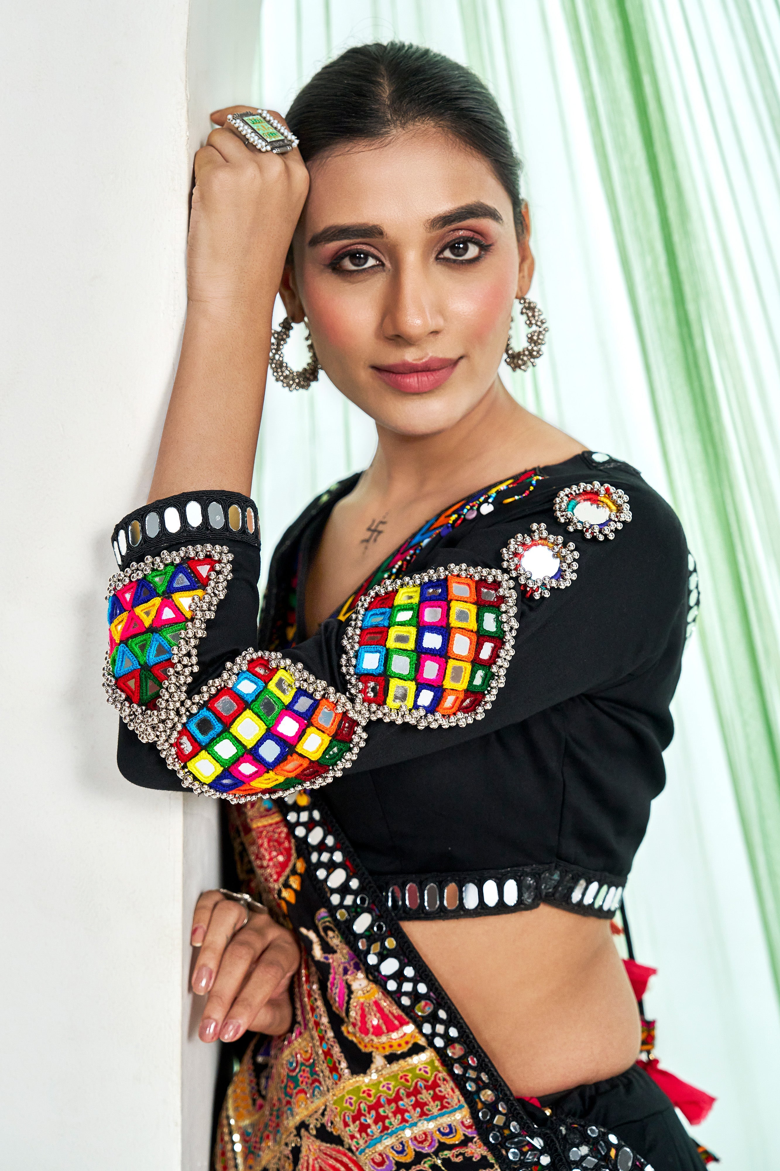 Midnight Majesty: Black Premium Cotton Silk Navratri Chaniya Choli with Mirror & Embroidery – Palkhi Fashion