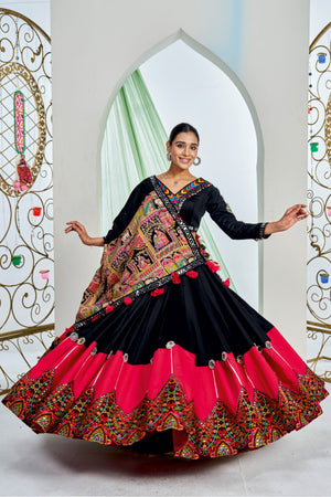 Midnight Majesty: Black Premium Cotton Silk Navratri Chaniya Choli with Mirror & Embroidery – Palkhi Fashion
