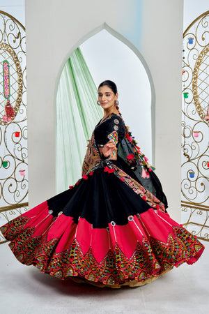 Midnight Majesty: Black Premium Cotton Silk Navratri Chaniya Choli with Mirror & Embroidery – Palkhi Fashion