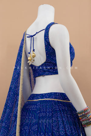 💙 Midnight Melody: Blue Georgette Full - Flair Bandhani Chaniya Choli – Palkhi Fashion
