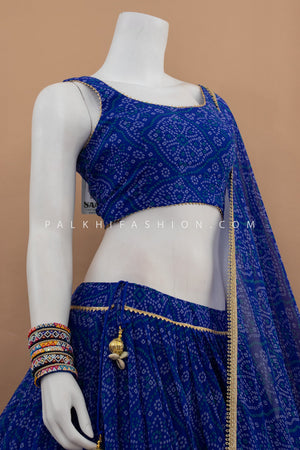 💙 Midnight Melody: Blue Georgette Full - Flair Bandhani Chaniya Choli – Palkhi Fashion