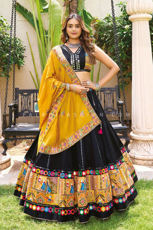 Midnight Muse: Black Designer Chaniya Choli With Appealing Border work– Palkhi Fashion