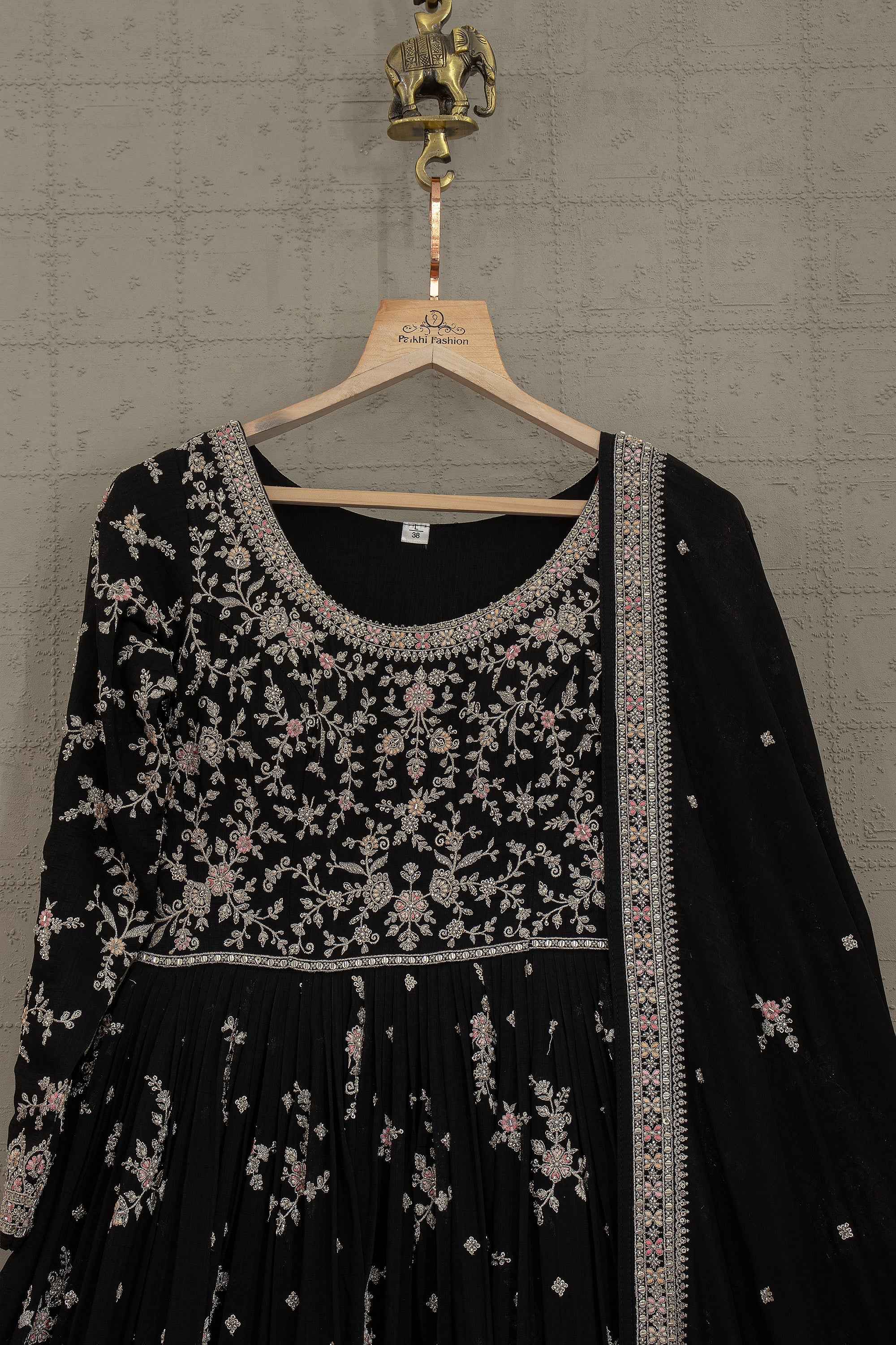Midnight Regal Black Elegant Embroidered Anarkali Gown | Palkhi Fashion Houston