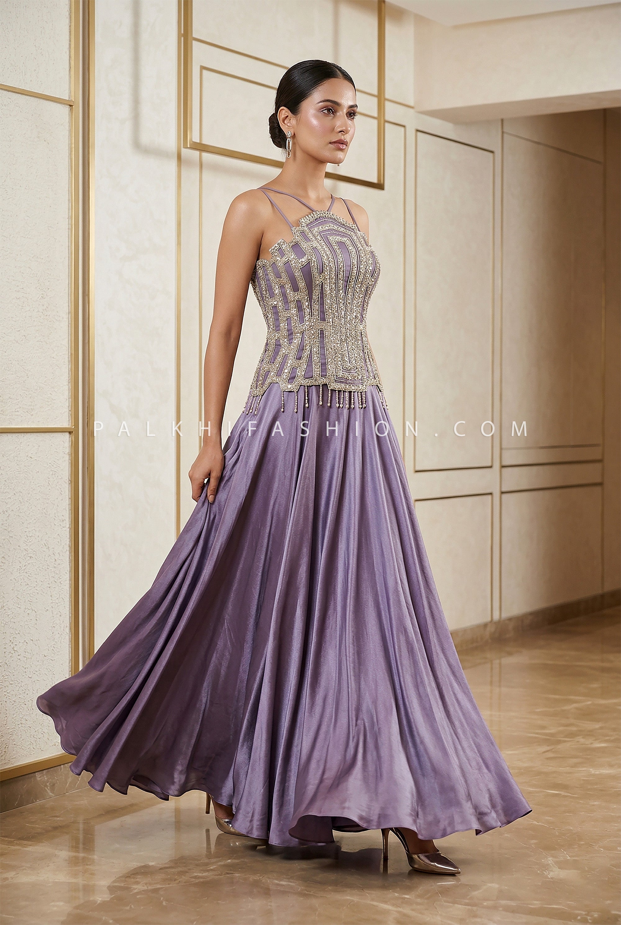 Modern Couture Form – Teal Blue Embellished Indo - Western Lehenga Set – Palkhi Fashion