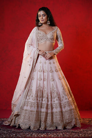 Modern Diva: Pastel Pink Pure Georgette Designer Lehenga Choli – Palkhi Fashion
