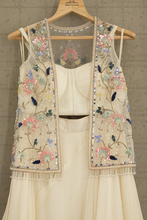 Modern Muse: Champagne Hand - Embroidered Jacket Lehenga Set – Palkhi Fashion