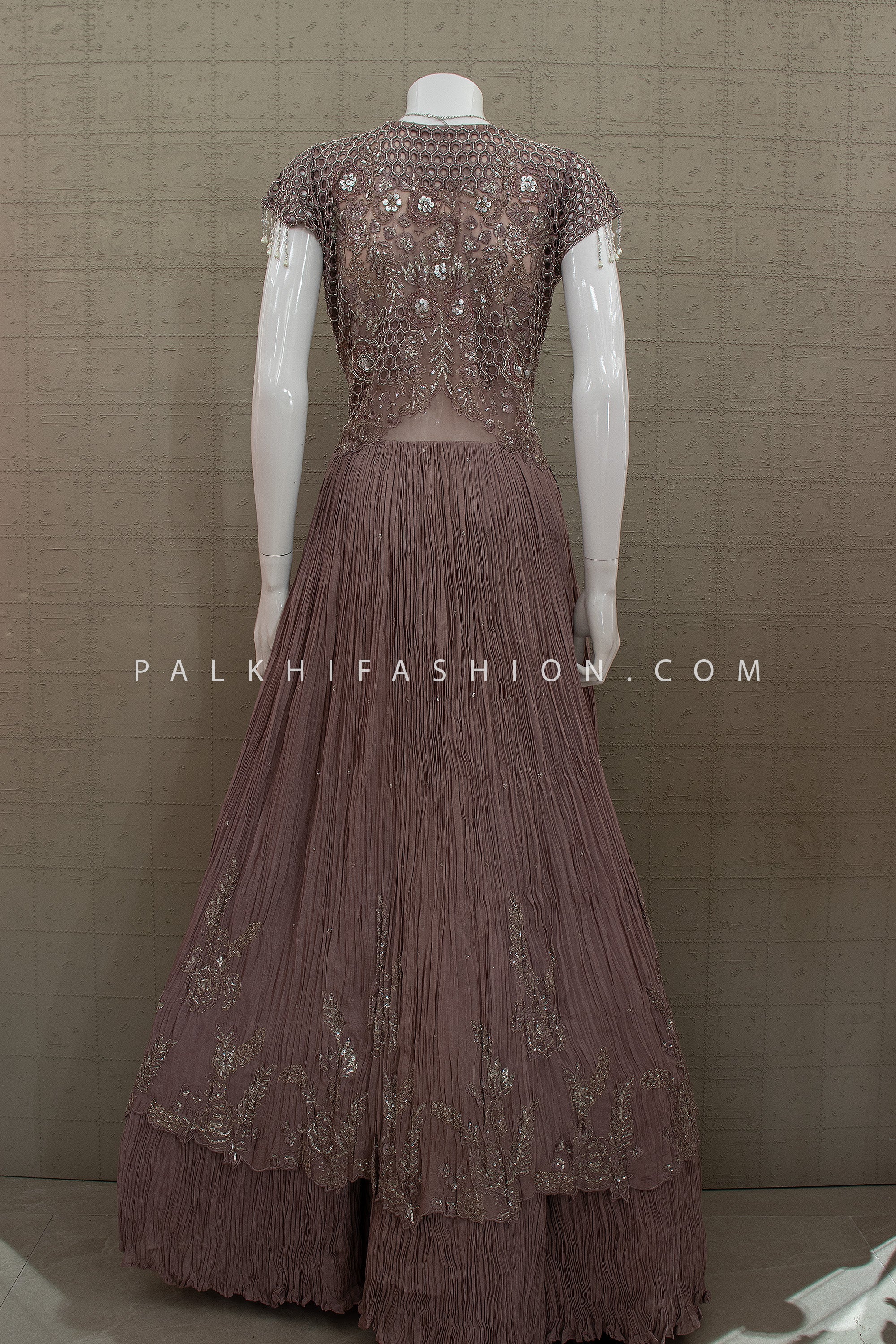 Modern Muse Edit - Dusty Mauve Indo Western Embroidered Gown - Palkhi Fashion