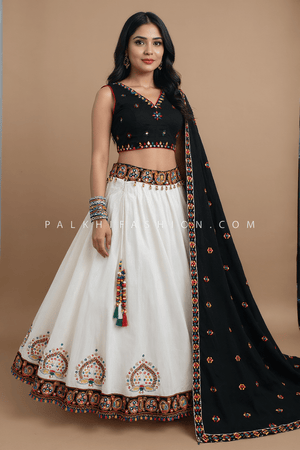 🖤 Monochrome Magic: Black & White Chaniya Choli with Multi color Embroidery – Palkhi Fashion