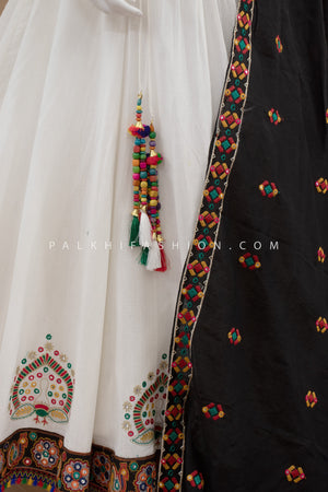 🖤 Monochrome Magic: Black & White Chaniya Choli with Multi color Embroidery – Palkhi Fashion