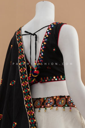 🖤 Monochrome Magic: Black & White Chaniya Choli with Multi color Embroidery – Palkhi Fashion