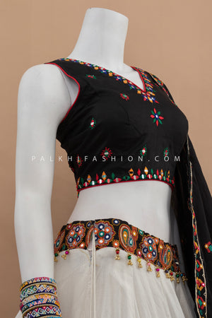 🖤 Monochrome Magic: Black & White Chaniya Choli with Multi color Embroidery – Palkhi Fashion