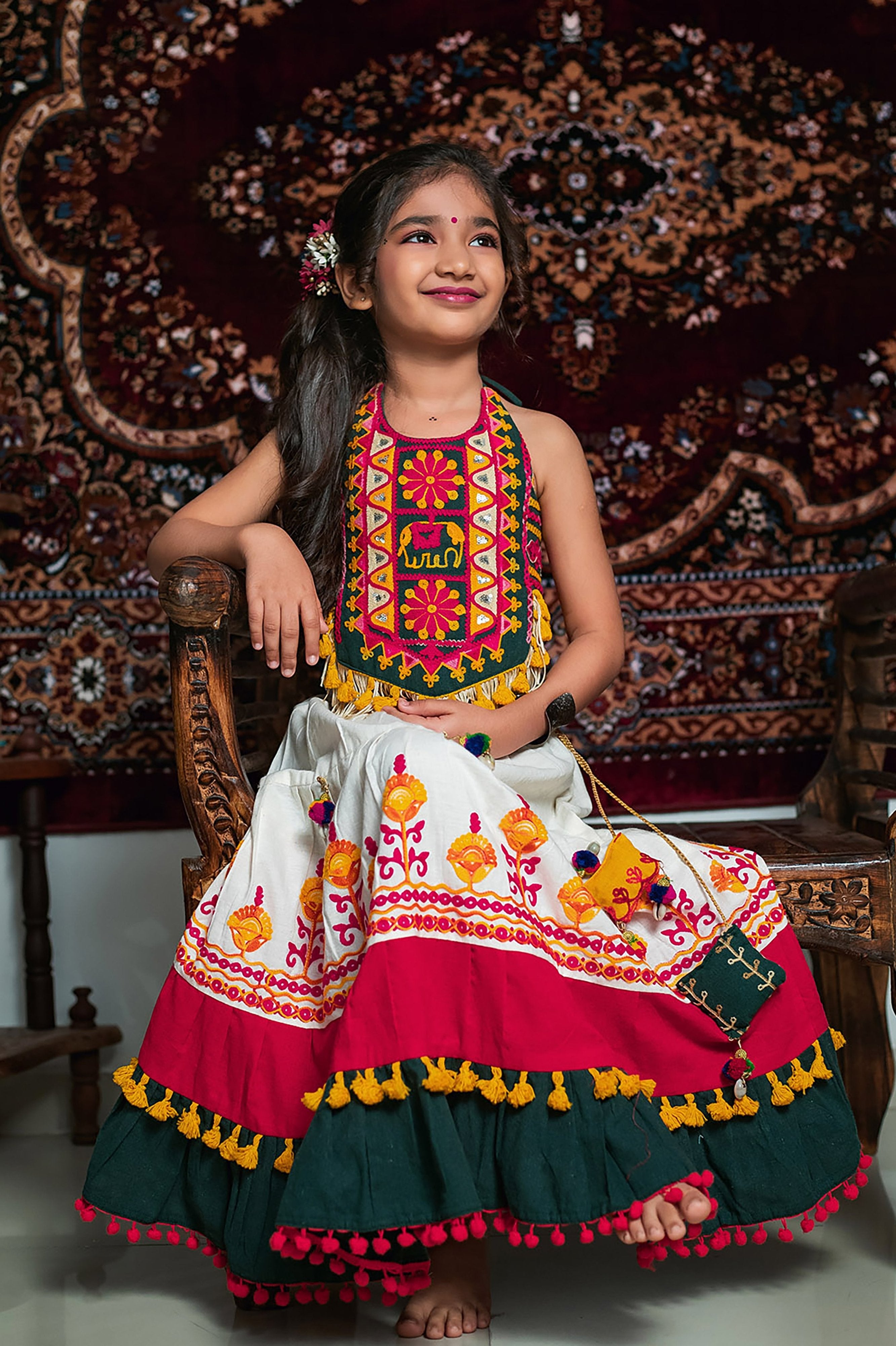 Multicolor Cotton Girls Chaniya Choli with Traditional Embroidery – Palkhi Fashion