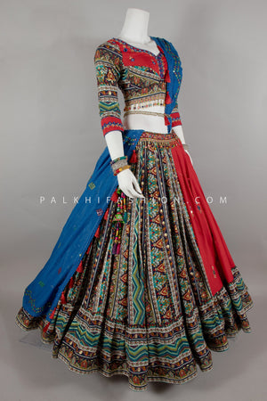 Multicolor Rayon Cotton Navratri Chaniya Choli with Kutchi & Mirror Work – Palkhi Fashion