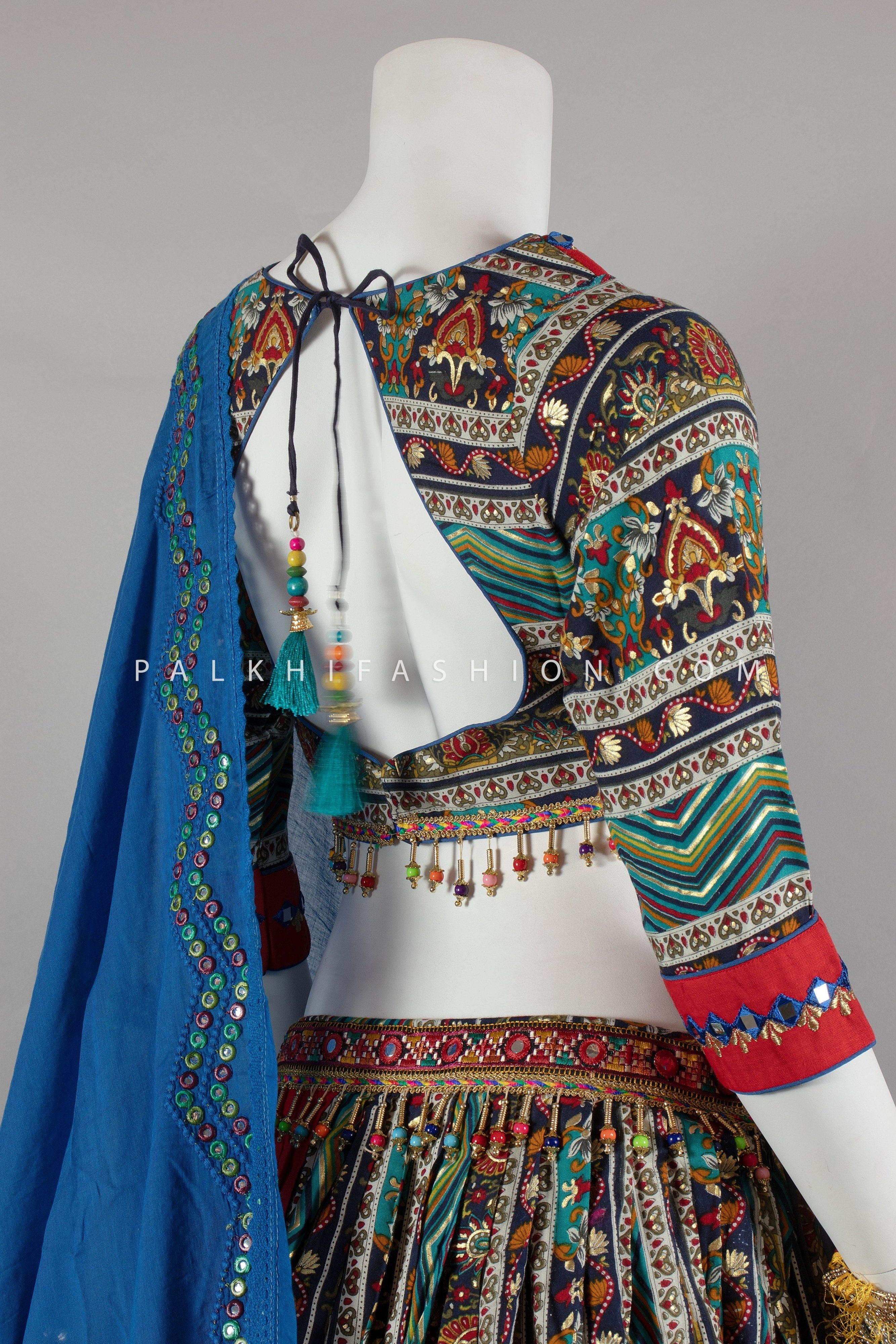 Multicolor Rayon Cotton Navratri Chaniya Choli with Kutchi & Mirror Work – Palkhi Fashion