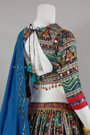 Multicolor Rayon Cotton Navratri Chaniya Choli with Kutchi & Mirror Work – Palkhi Fashion