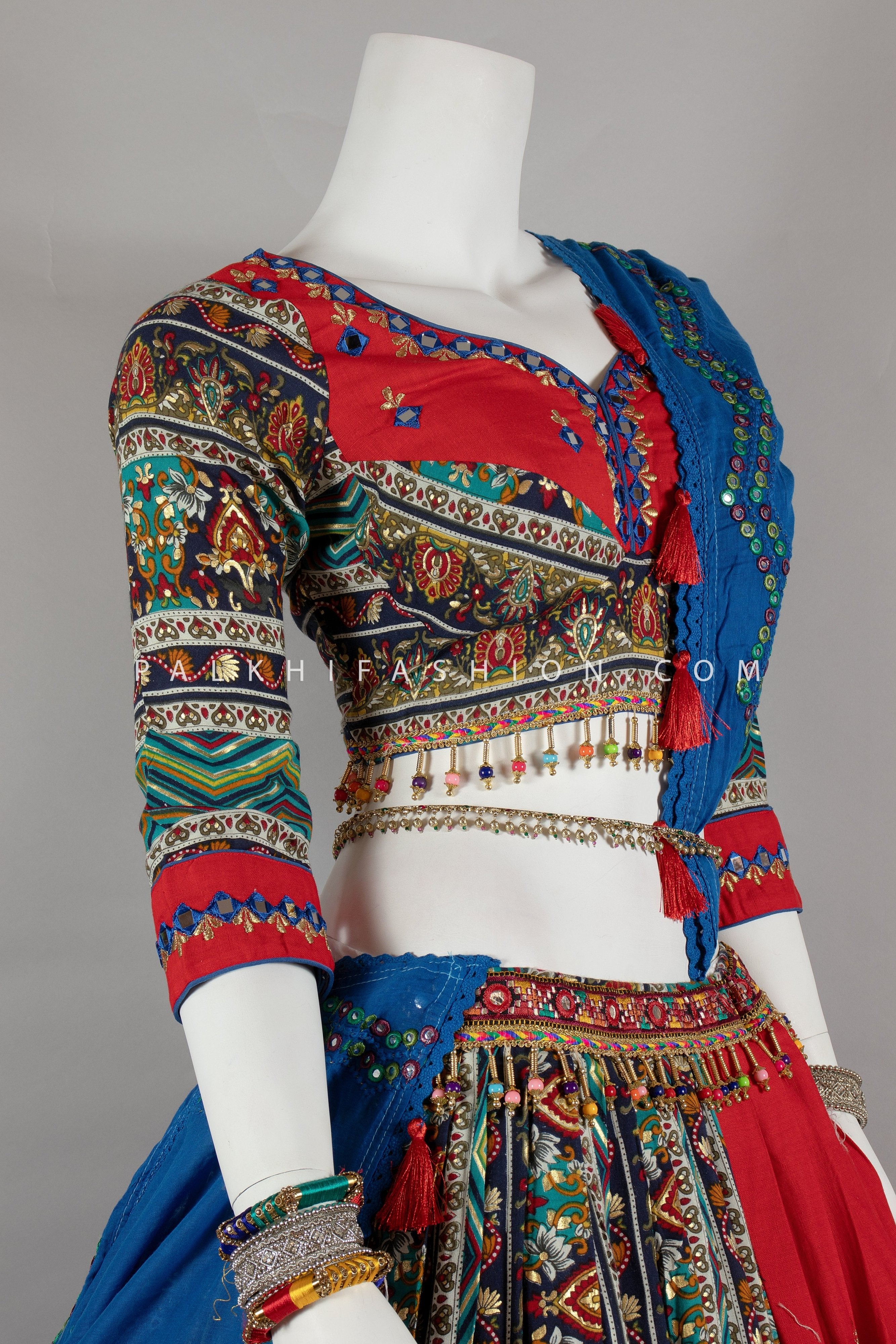 Multicolor Rayon Cotton Navratri Chaniya Choli with Kutchi & Mirror Work – Palkhi Fashion