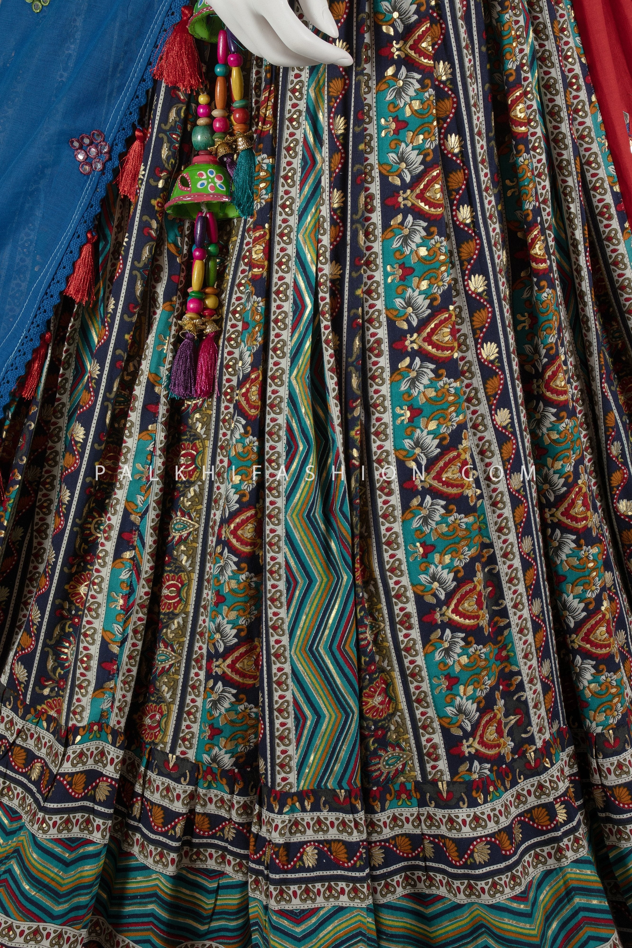 Multicolor Rayon Cotton Navratri Chaniya Choli with Kutchi & Mirror Work – Palkhi Fashion