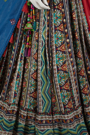 Multicolor Rayon Cotton Navratri Chaniya Choli with Kutchi & Mirror Work – Palkhi Fashion