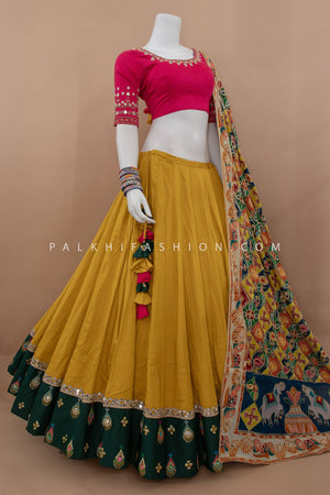 Mustard & Pink Navratri Chaniya Choli with Stunning Embroidered Dupatta – Palkhi Fashion