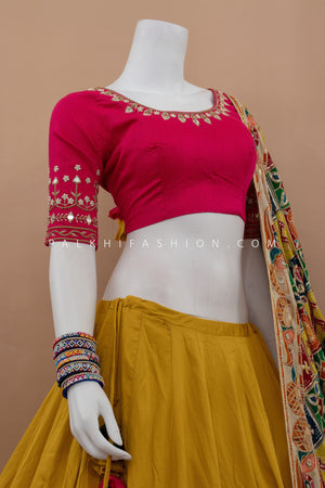 Mustard & Pink Navratri Chaniya Choli with Stunning Embroidered Dupatta – Palkhi Fashion