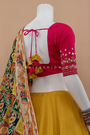 Mustard & Pink Navratri Chaniya Choli with Stunning Embroidered Dupatta – Palkhi Fashion