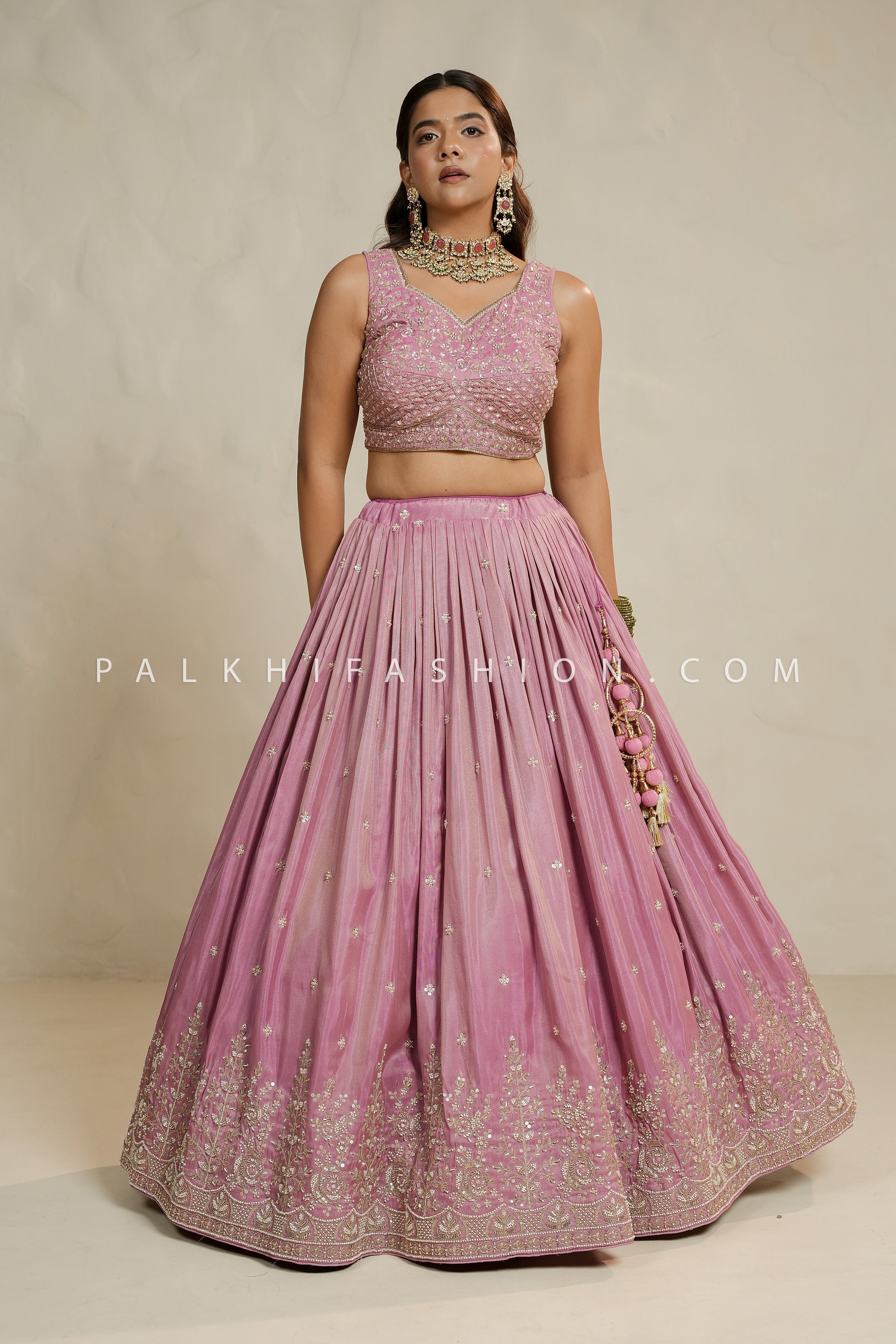 Mystic Mauve: Mauve Lehenga Choli with Bead & Handwork – Palkhi Fashion