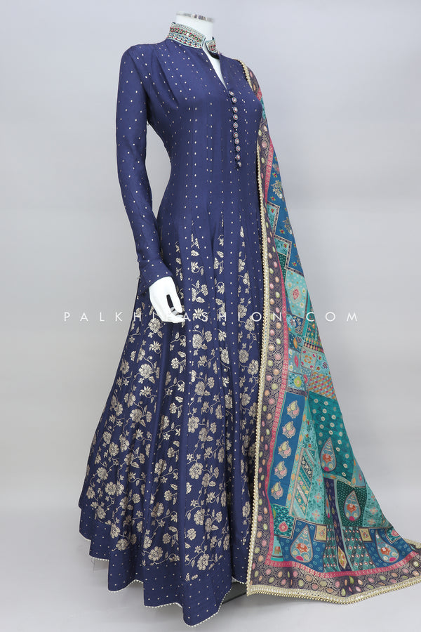 Navy blue Indian Designer Outfit With Stunning Dupatta