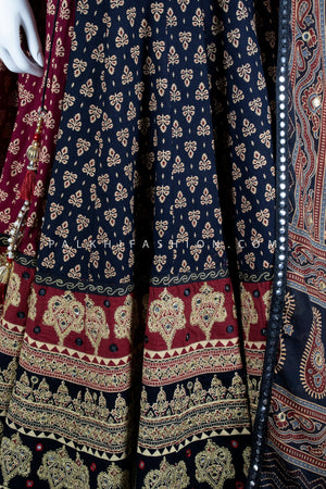 Navratri Special Ajarakh Chaniya Choli Set with Aari & Thread Work