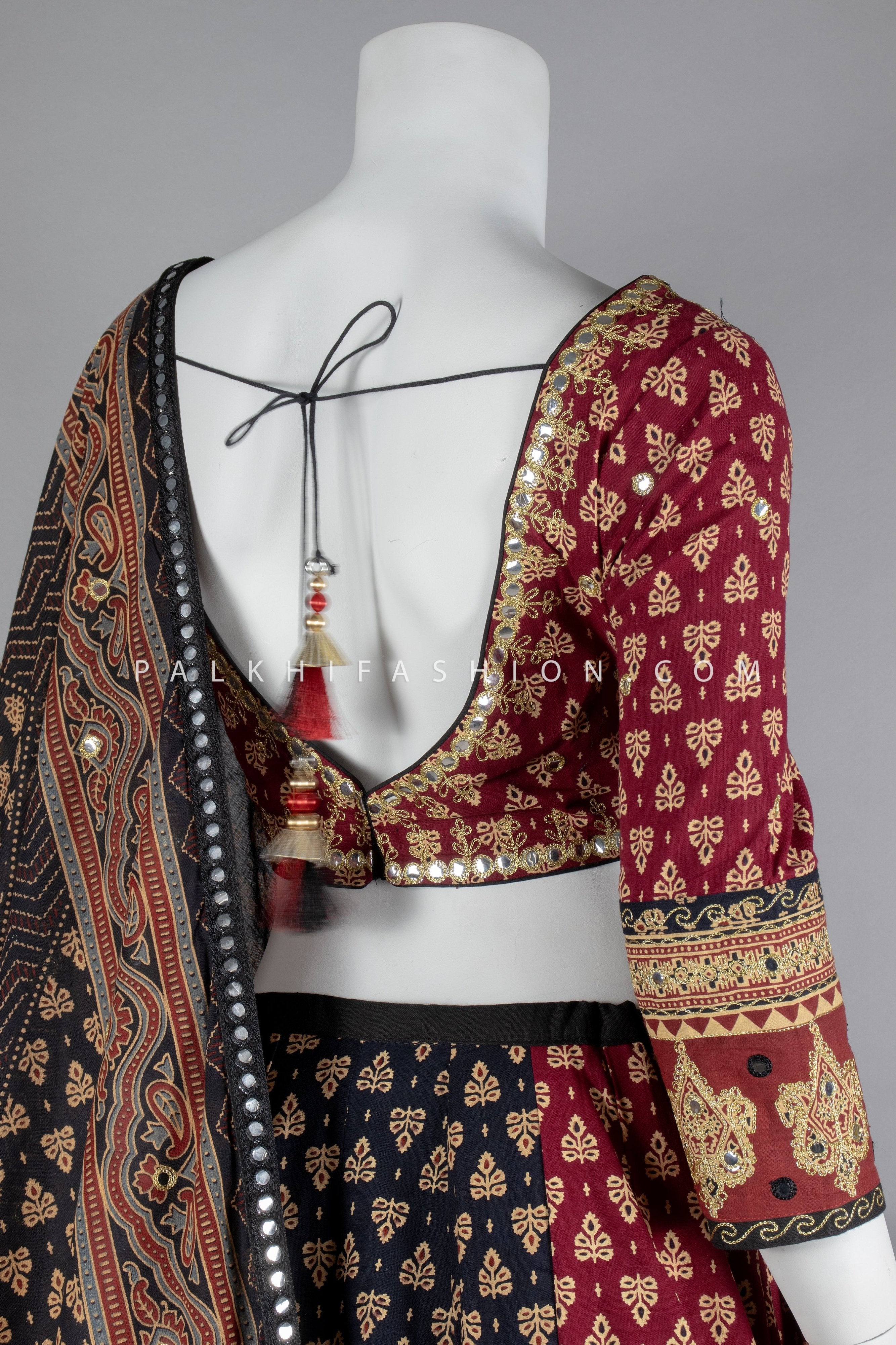 Navratri Special Ajarakh Chaniya Choli Set with Aari & Thread Work