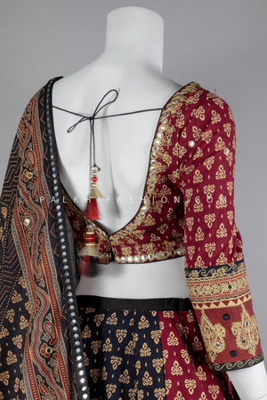 Navratri Special Ajarakh Chaniya Choli Set with Aari & Thread Work