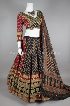 Navratri Special Ajarakh Chaniya Choli Set with Aari & Thread Work