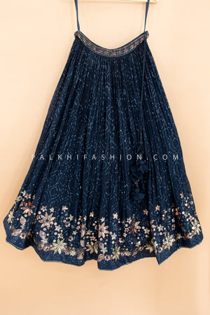 Nightfall Couture: Dark Blue Designer Lehenga Choli with Bead work Blouse – Palkhi Fashion