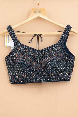 Nightfall Couture: Dark Blue Designer Lehenga Choli with Bead work Blouse – Palkhi Fashion