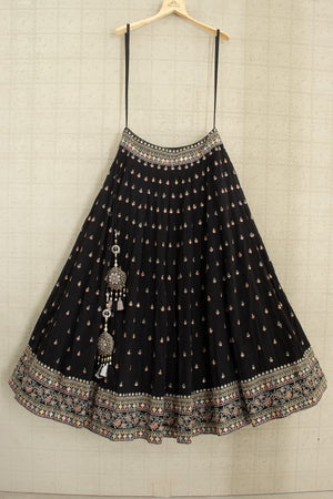 🖤 Noir Elegance: Thread - Embroidered Black Lehenga Choli Set by Palkhi Fashion