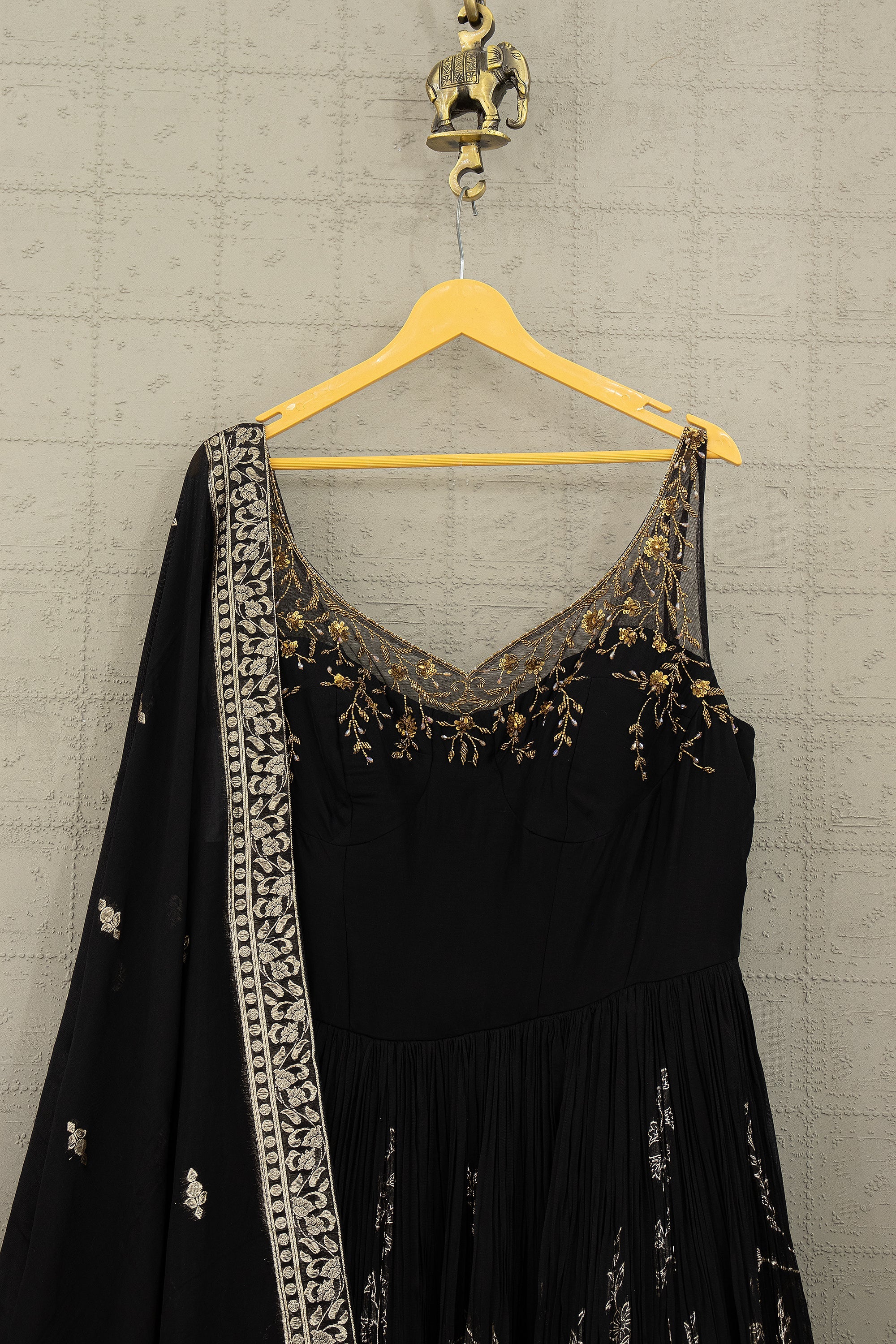 Noir Grace— Black Premium Gown with Antique Gold Kundan & Hand Embroidery | Palkhi Fashion
