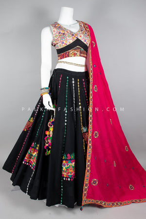 Opulent Black Designer Chaniya Choli with Exquisite Handwork
