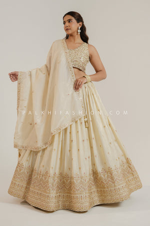 Opulent Charm: Lavish Champagne Color Lehenga Choli – Palkhi Fashion USA