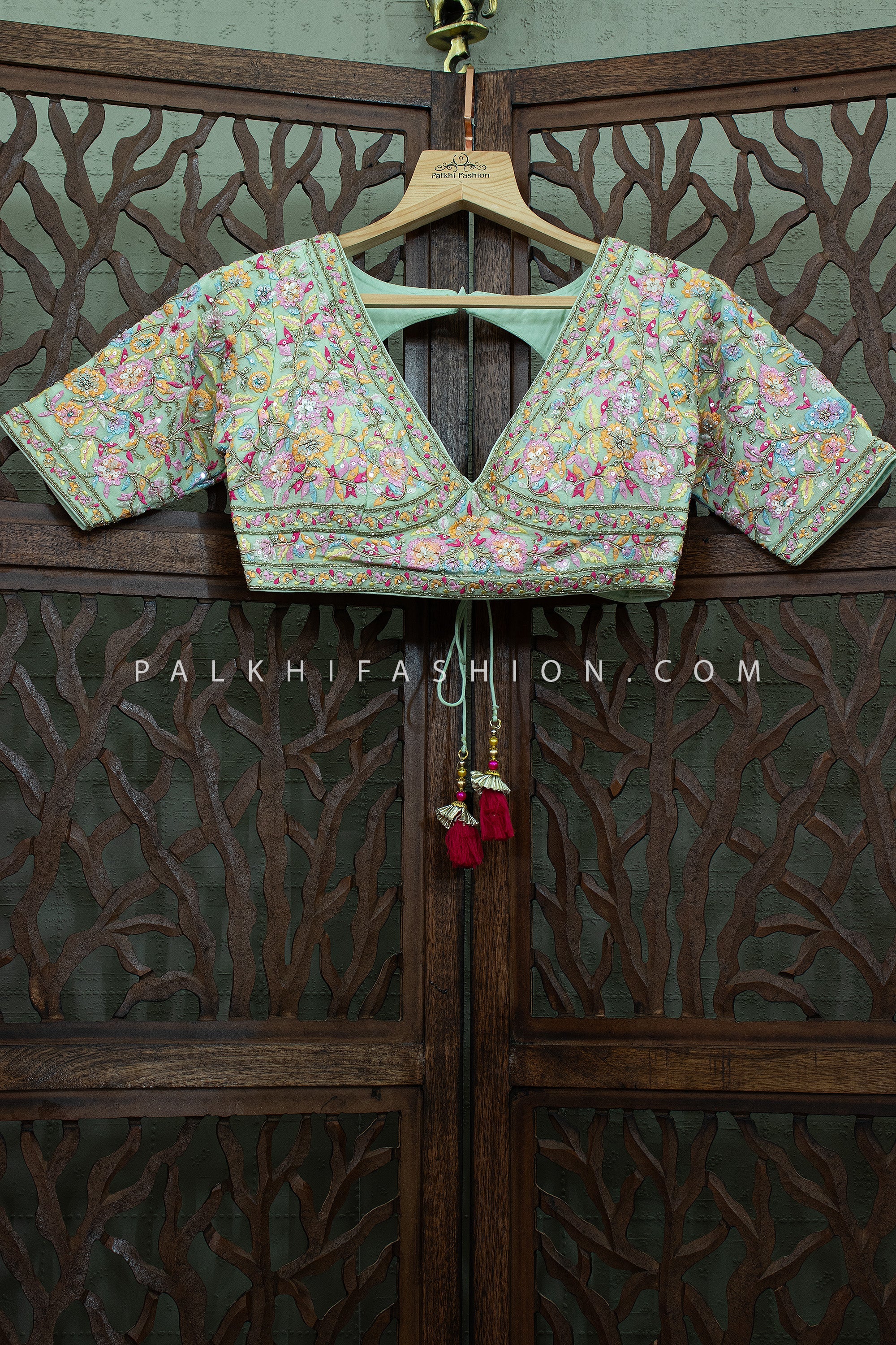 Pastel Bloom - Couture Mint Green Lehenga Choli With Designer Blouse | Palkhi Fashion