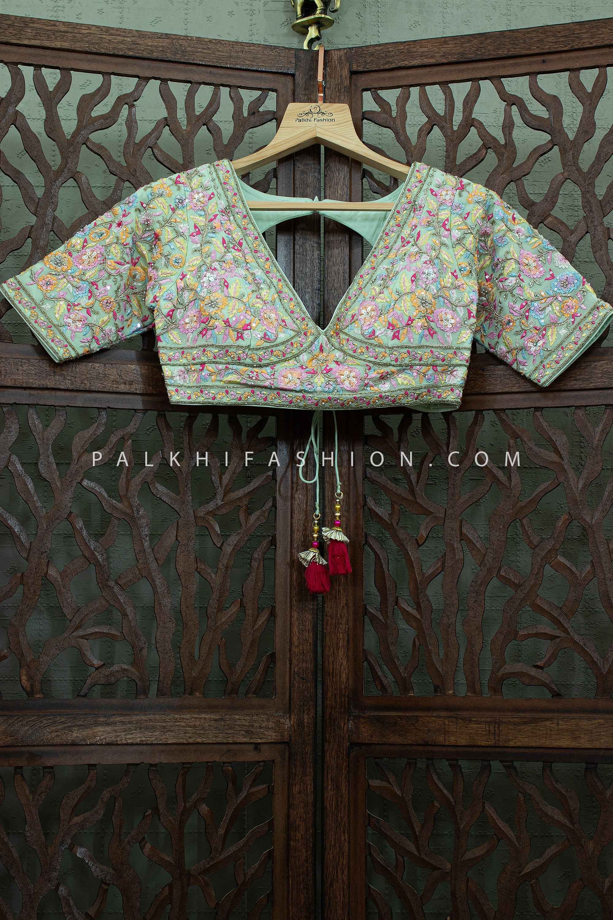 Pastel Bloom- Couture Mint Green Lehenga Choli With Designer Blouse | Palkhi Fashion