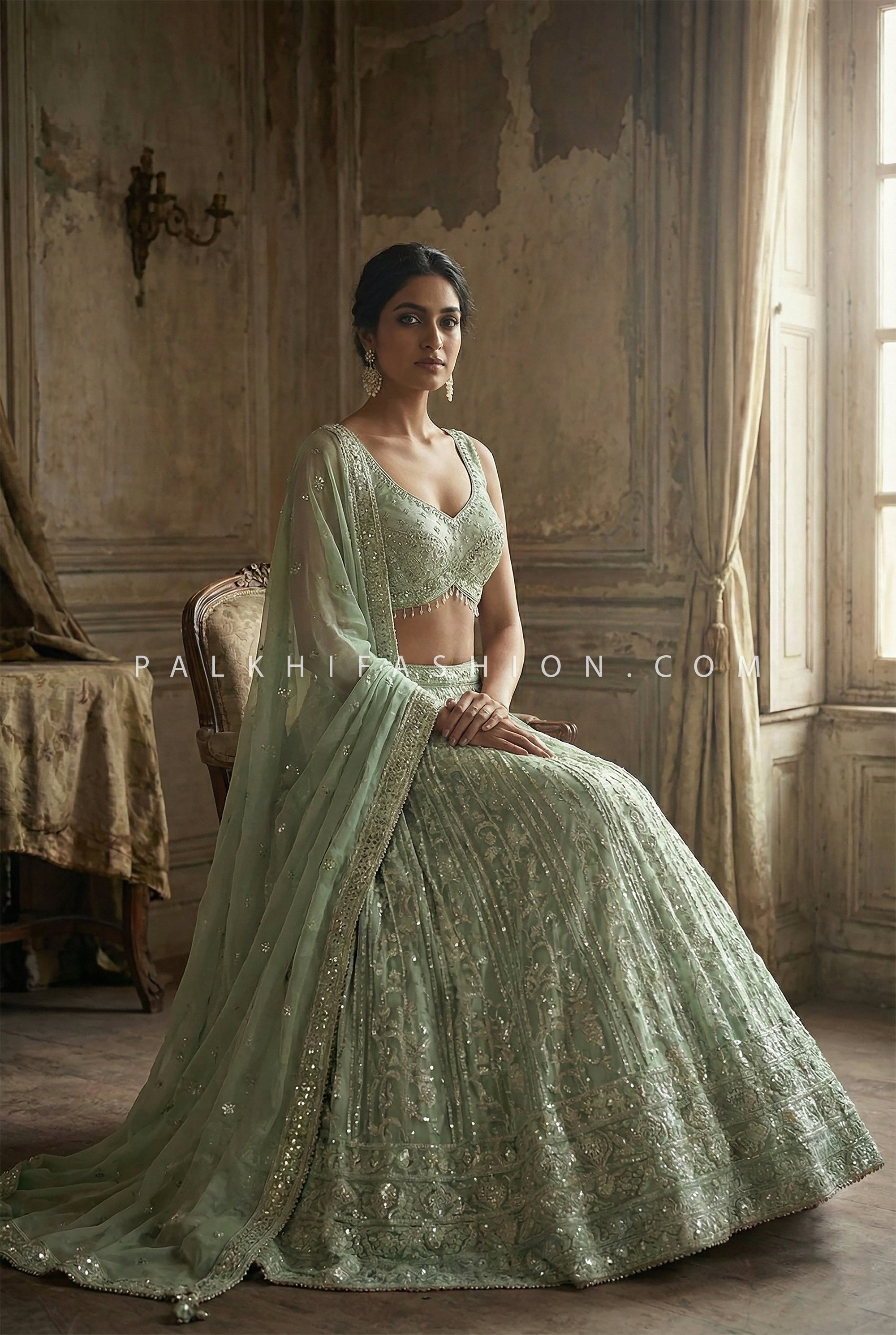 Pastel Grace - Designer Green Handwork Lehenga Set – Designer Festive Wear | Palkhi Fashion