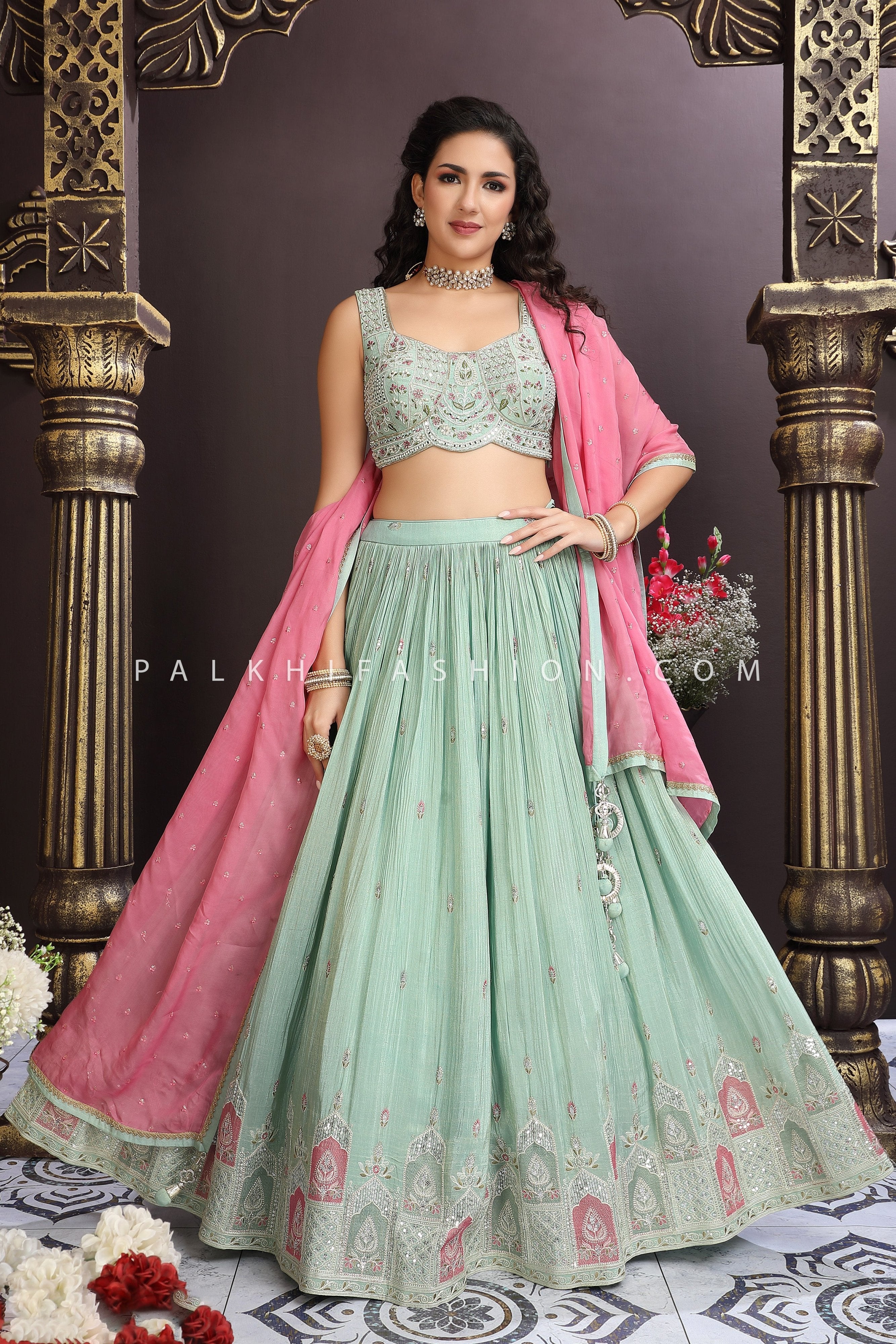 Pastel Green Soft Silk Lehenga Choli with Elegant Work – Palkhi Fashion