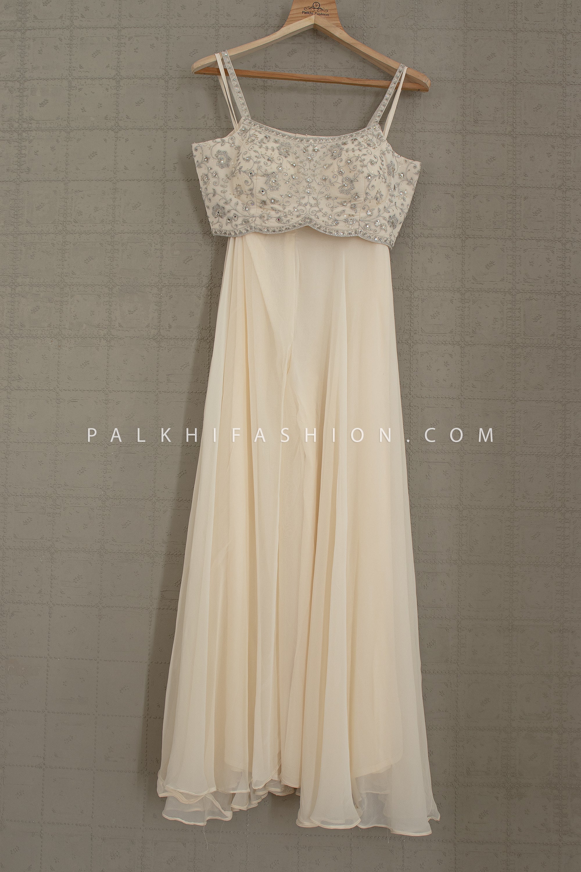 Pearl Glow: Off - White Indo - Western Palazzo Suit with Crop Top & Jacket – Palkhi Fashion
