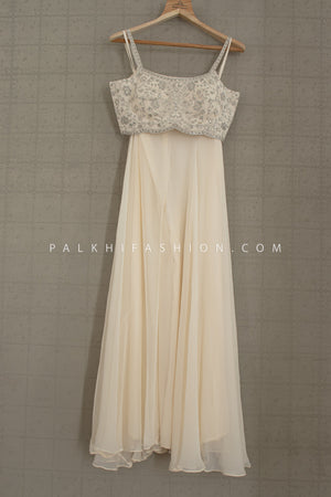 Pearl Glow: Off - White Indo - Western Palazzo Suit with Crop Top & Jacket – Palkhi Fashion