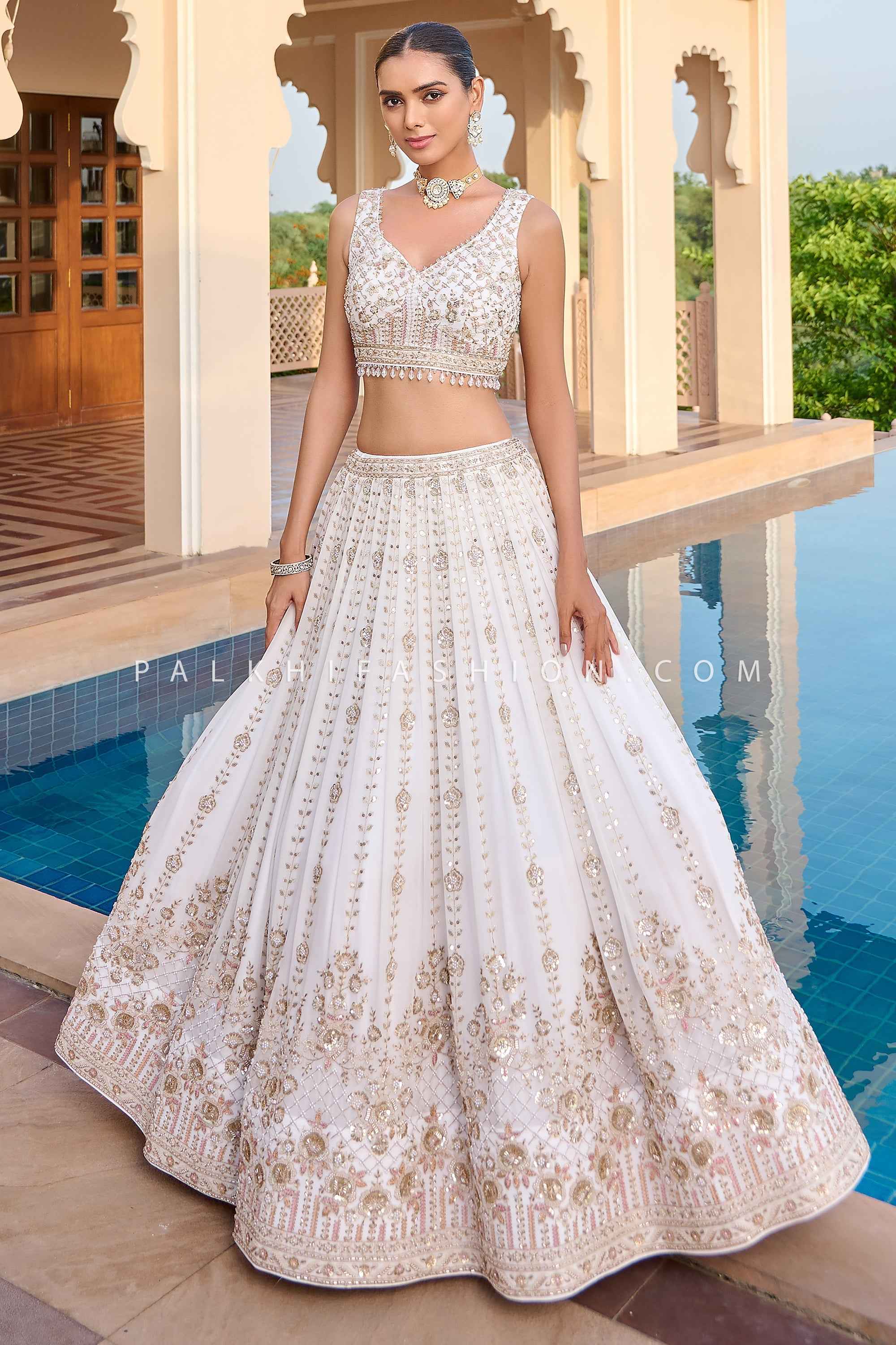 Pearl Heirloom — White Handwork Georgette Lehenga Choli Set | Palkhi Fashion